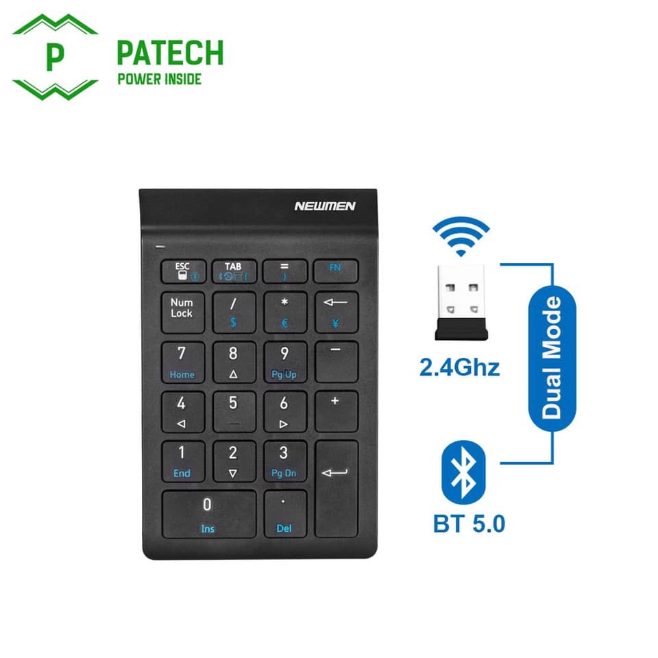 Bàn phím số không dây Dual Mode NEWMEN TK-029S (Bluetooth &amp; 2.4Ghz ) - Hàng chính hãng