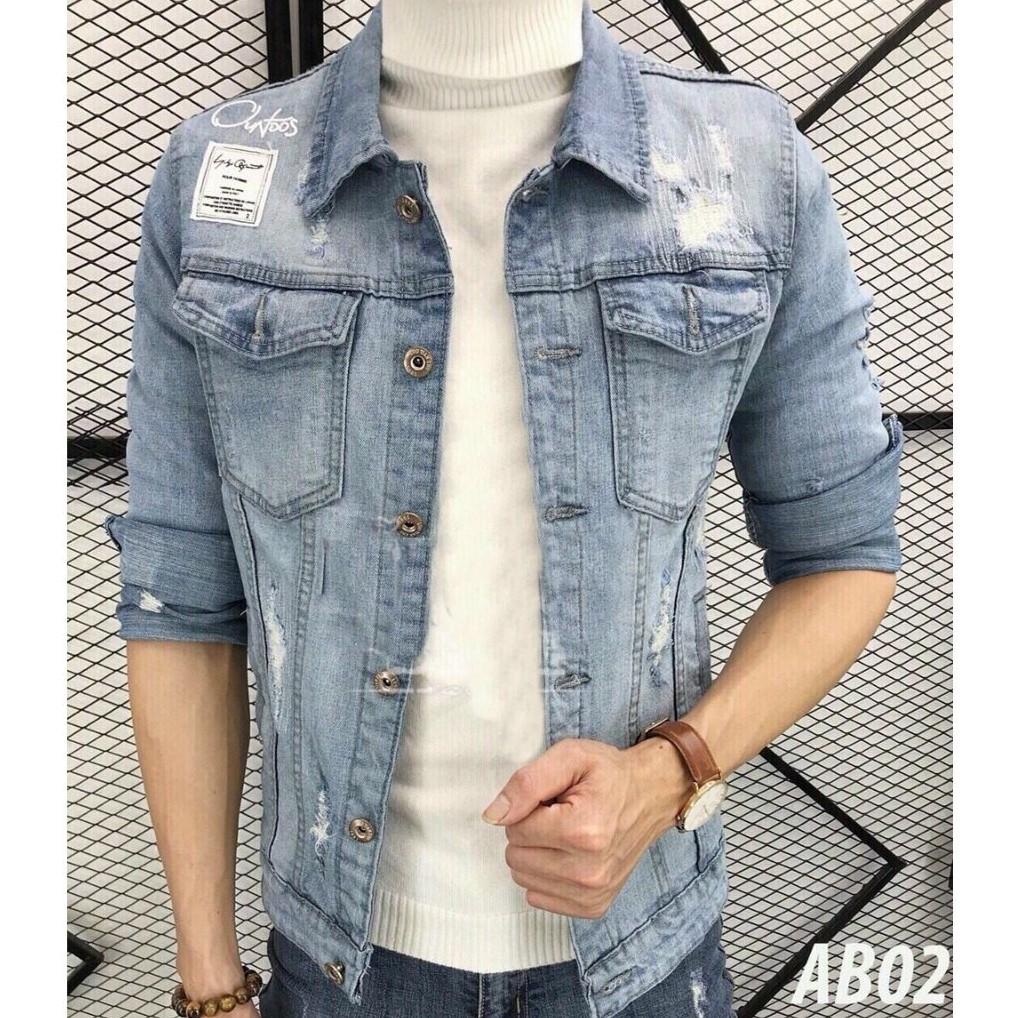Áo Khoác Jean Nam Chất Bò DR339DT Chữ Vai Phong Cách Hàn Quốc