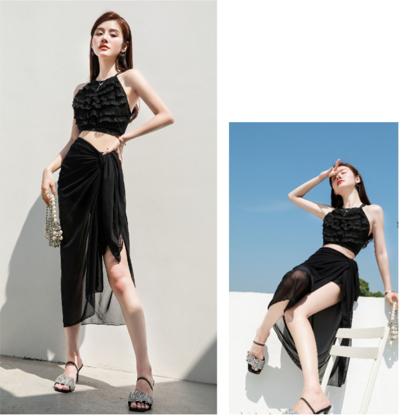 Bộ đồ bơi bikini nữ 2 mảnh tắm biển kín đáo sexy quyến rũ kèm váy choàng - B.46