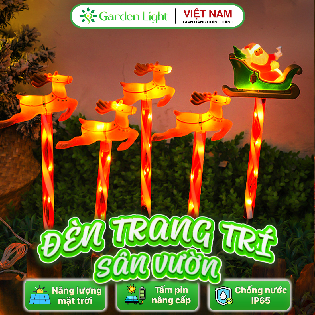Đèn trang trí năng lượng mặt trời tuần lộc, ông già noel, tiết kiệm điện, bóng siêu sáng, chống thấm nước - DA3198
