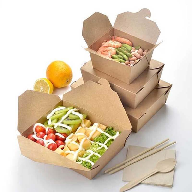 50 Hộp giấy kraft nâu móc chéo đựng cơm văn phòng, salad, xôi, bún đậu, đồ ăn mang về
