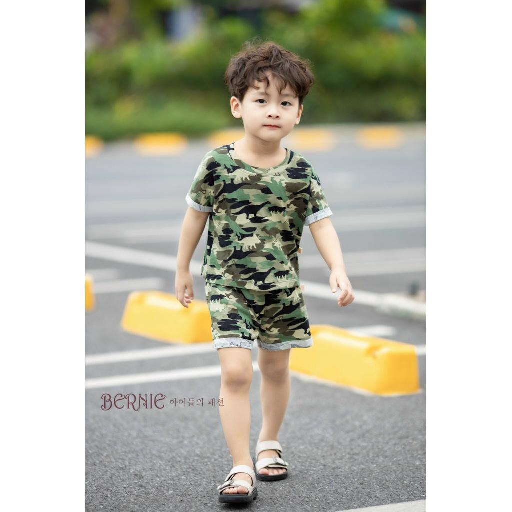 Bộ cộc Cotton Bé Trai BERNIE vải zip co giãn thấm mồ hôi tốt có in hình cho bé 7-21kg