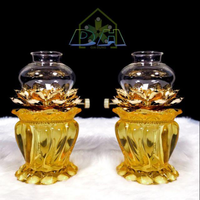 Combo 2 đèn thờ thủy tinh thắp dầu - Đèn thờ thắp dầu 19 x 9 cm tặng 1 chai dau thắp nhỏ - Vàng,16 x 9 cm