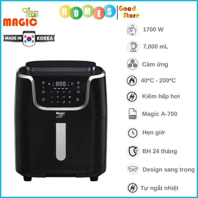 Nồi Chiên Không Dầu Kiêm Nướng MAGIC KOREA A-700 9 Chương Chình Nấu Dung Tích 7L Công Suất 1700W - Hàng Chính Hãng