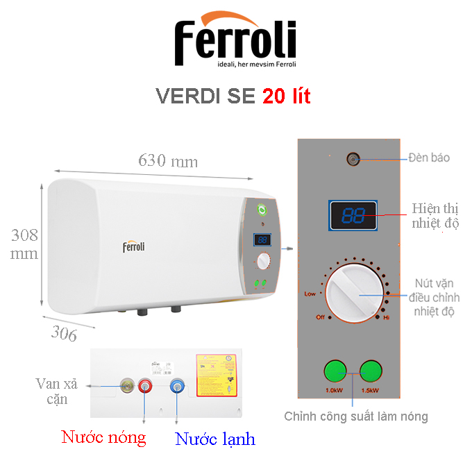 Máy Nước Nóng Ferroli VERDI 20L SE (2500W)