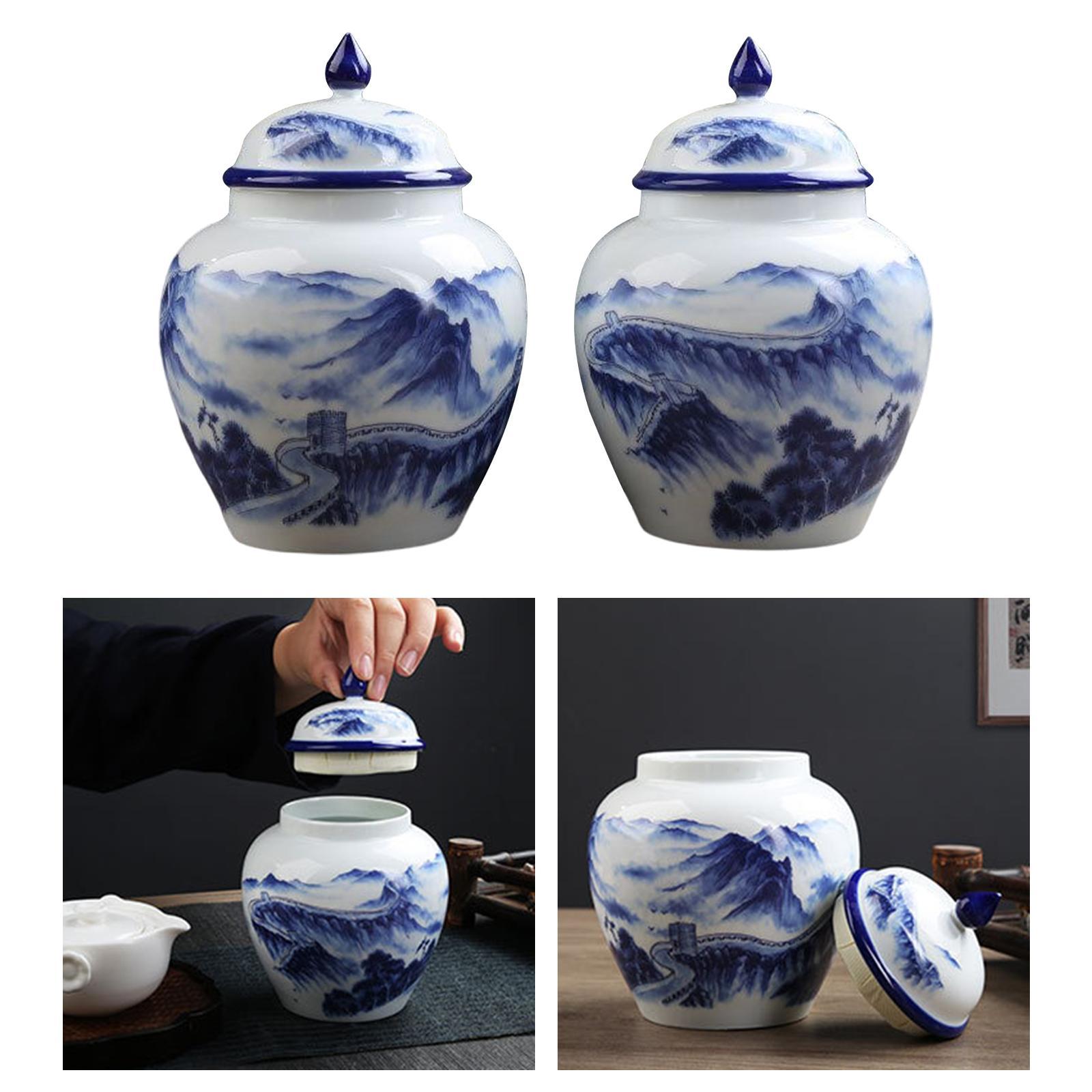 Ancient Chinese Style Ceramic Ginger Jar Storage Jar Can Flower Vase Glazed