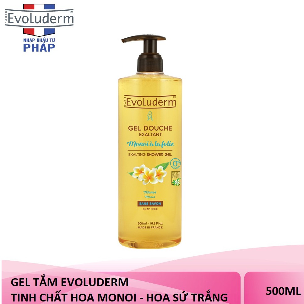 Gel tắm dưỡng mịn da Hương Hoa Sứ Gel Douche Monoi Evoluderm 500ml - 17318