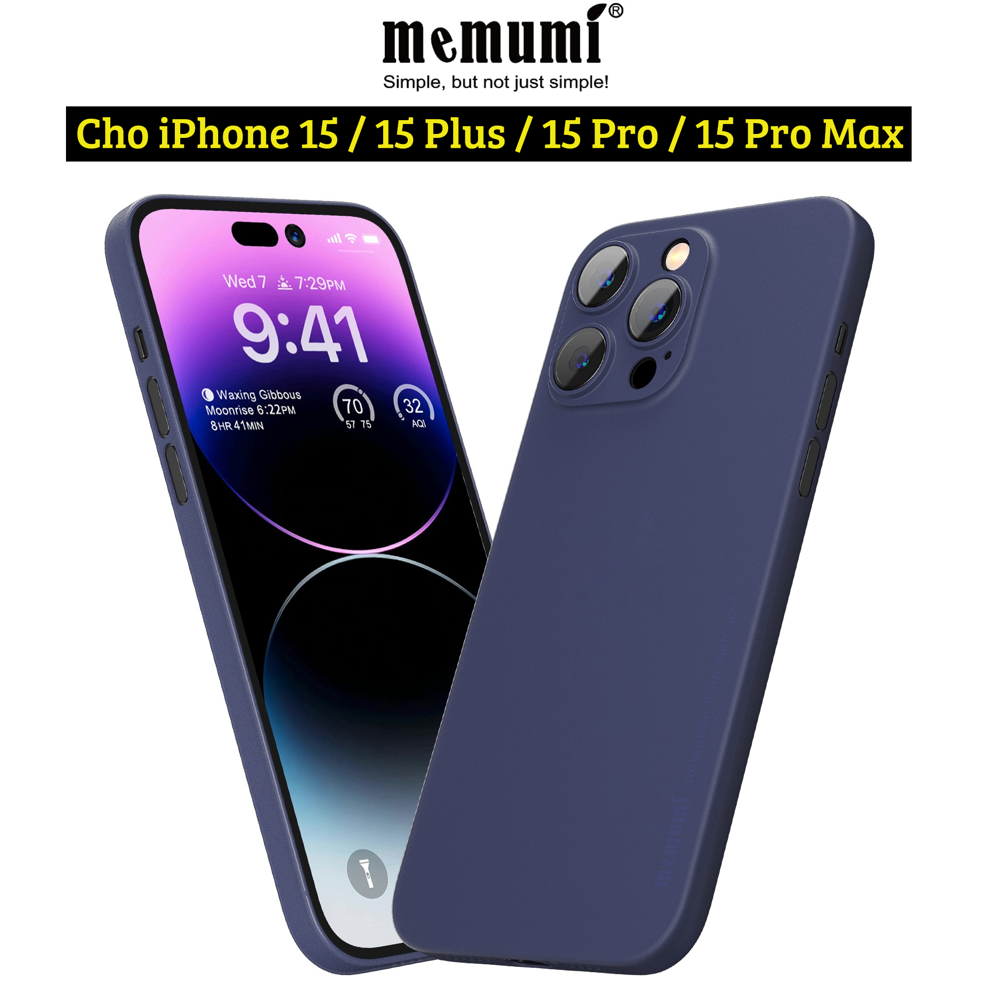 Ốp Lưng Nhám Siêu Mỏng 0.3Mm Cho Iphone 15, 15 Plus, 15 Pro, 15 Pro Max Hiệu Memumi Slim - Mặt Lưng Chống Trượt, Chống Bám Bẩn - Hàng Nhập Khẩu - Màu Xanh Đen - Iphone 15 Pro Max