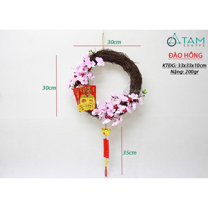 Vòng treo cửa Tết nửa vòng hoa mai đào ĐK 40cm T-VTC-17