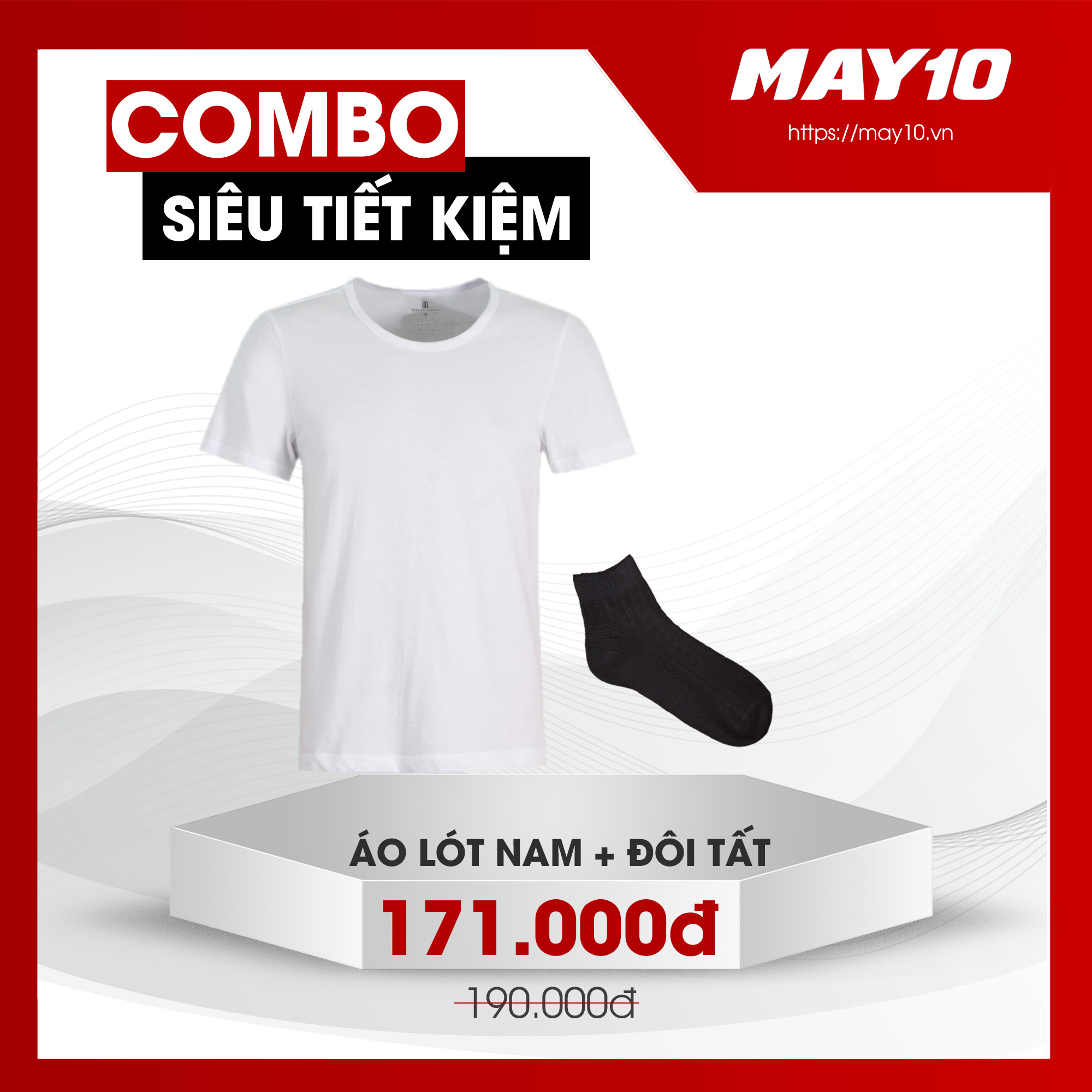 COMBO SIÊU TIẾT KIỆM ÁO LÓT CÓ TAY NAM MAY 10 + TẤT CỔ CAO NAM MAY 10