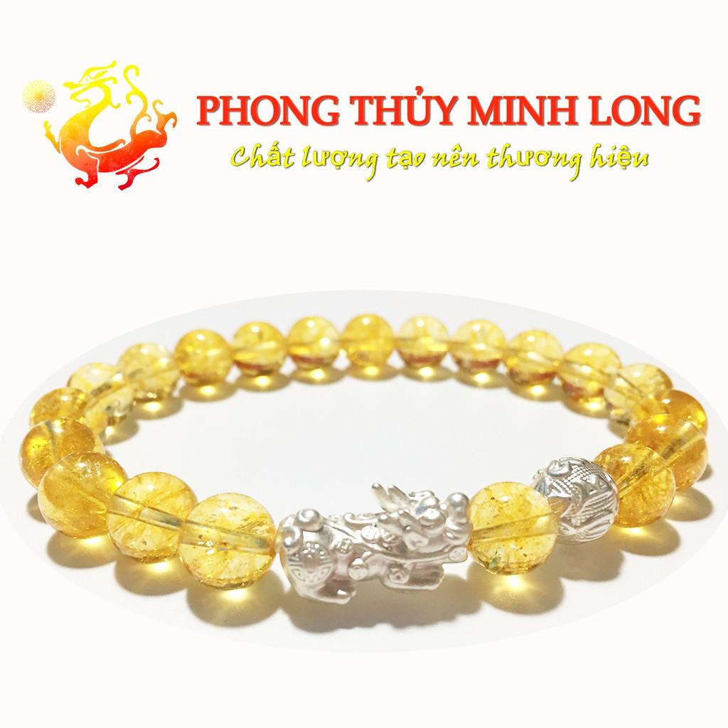 Vòng tay đá. Thach Anh Vàng chất lượng 5A mix Tỳ Hưu và 1 hạt Kim Tiền Bạc hợp người mệnh Thổ và Kim