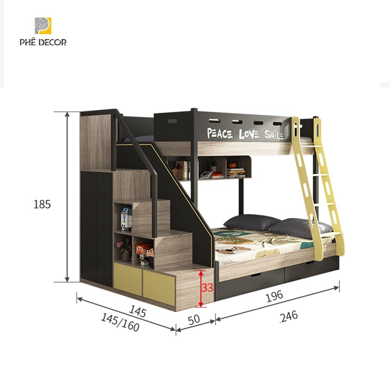 GIƯỜNG TẦNG TRẺ EM - GT08 - Giường + Giá sách