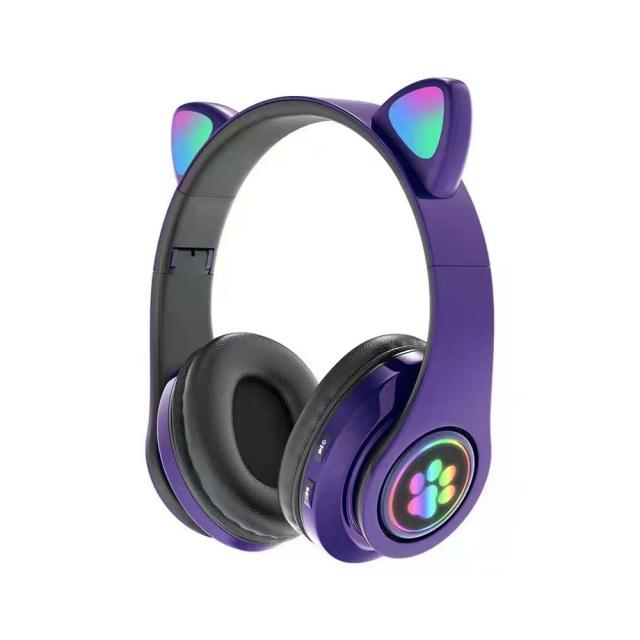 ANKNDO Bluetooth Phát Sáng Tai Mèo Nhiều Màu Sắc Tai Nghe Có Mic Stereo Di Động Có Thể Gập Lại Âm Nhạc Đầu Tai Nghe Không Dây