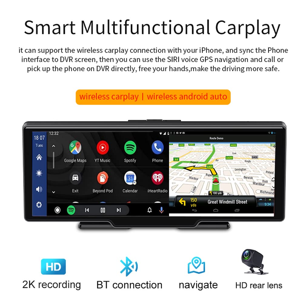Carplay android bảng điều khiển tự động bảng điều khiển cam camera kép 10 inch 2K + 1080P Chức năng âm nhạc Bluetooth, Wifi Điều khiển bằng giọng nói Máy Quay video Kéo Dài thời gian
