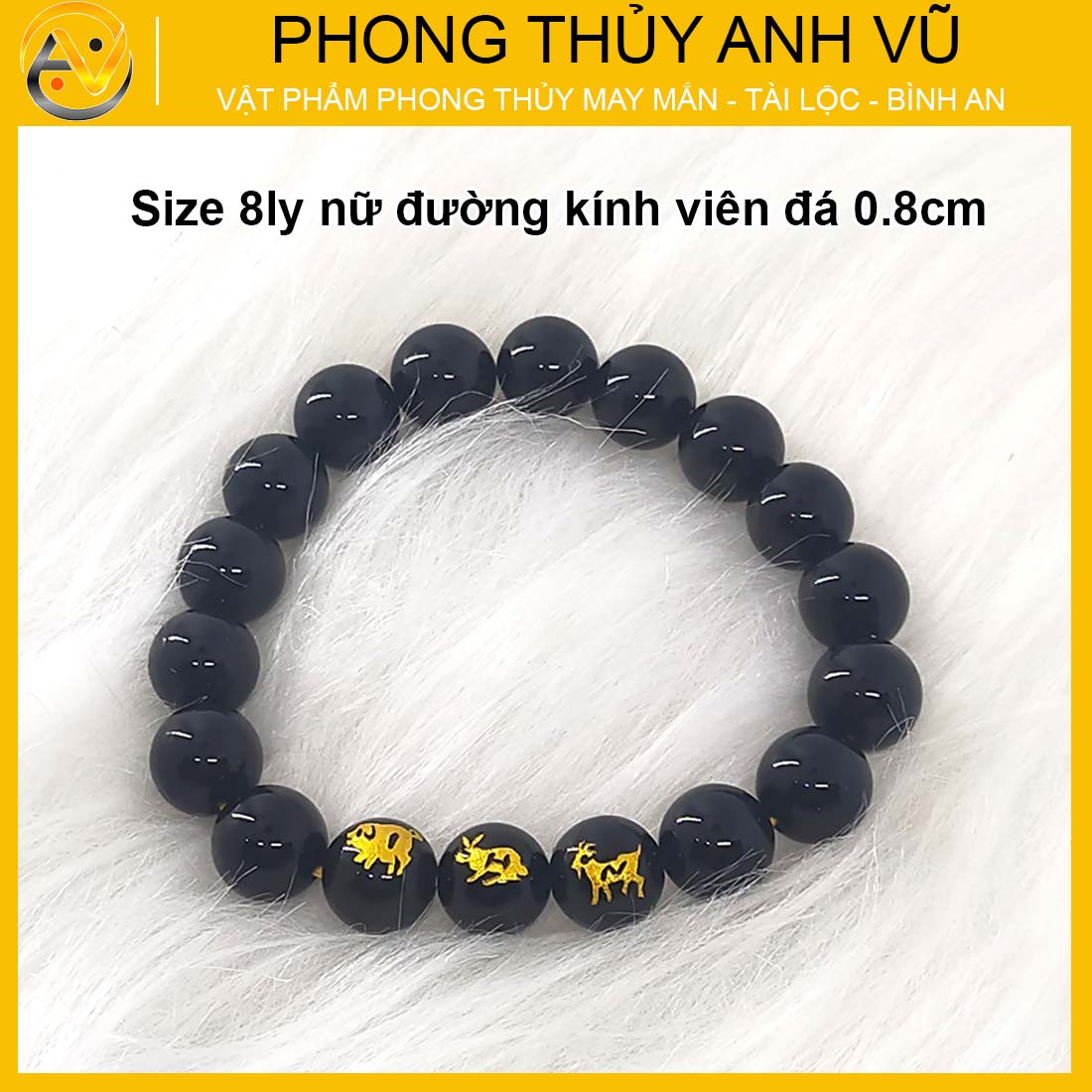 Vòng mã não đen tam hợp hợi mão mùi đã khai quang - size 8 10 12ly - may mắn tài lộc - Vòng Tam Hợp Anh Vũ