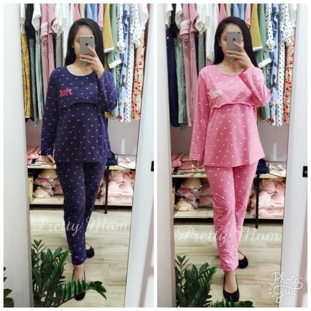 Bộ pink mặc nhà và sau sinh mở nắp ti