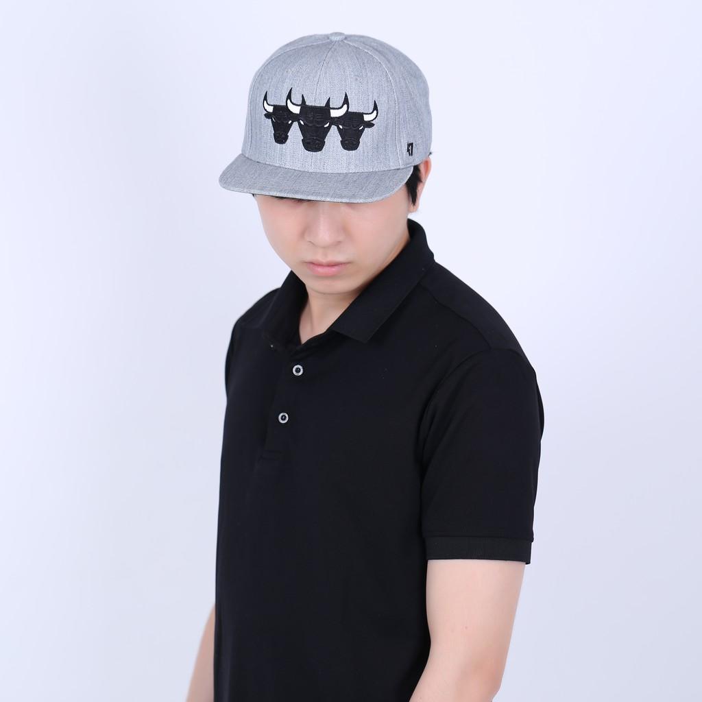 Mũ nón lưỡi trai vành ngang snapback logo 3 bulls màu xám nam nữ VN