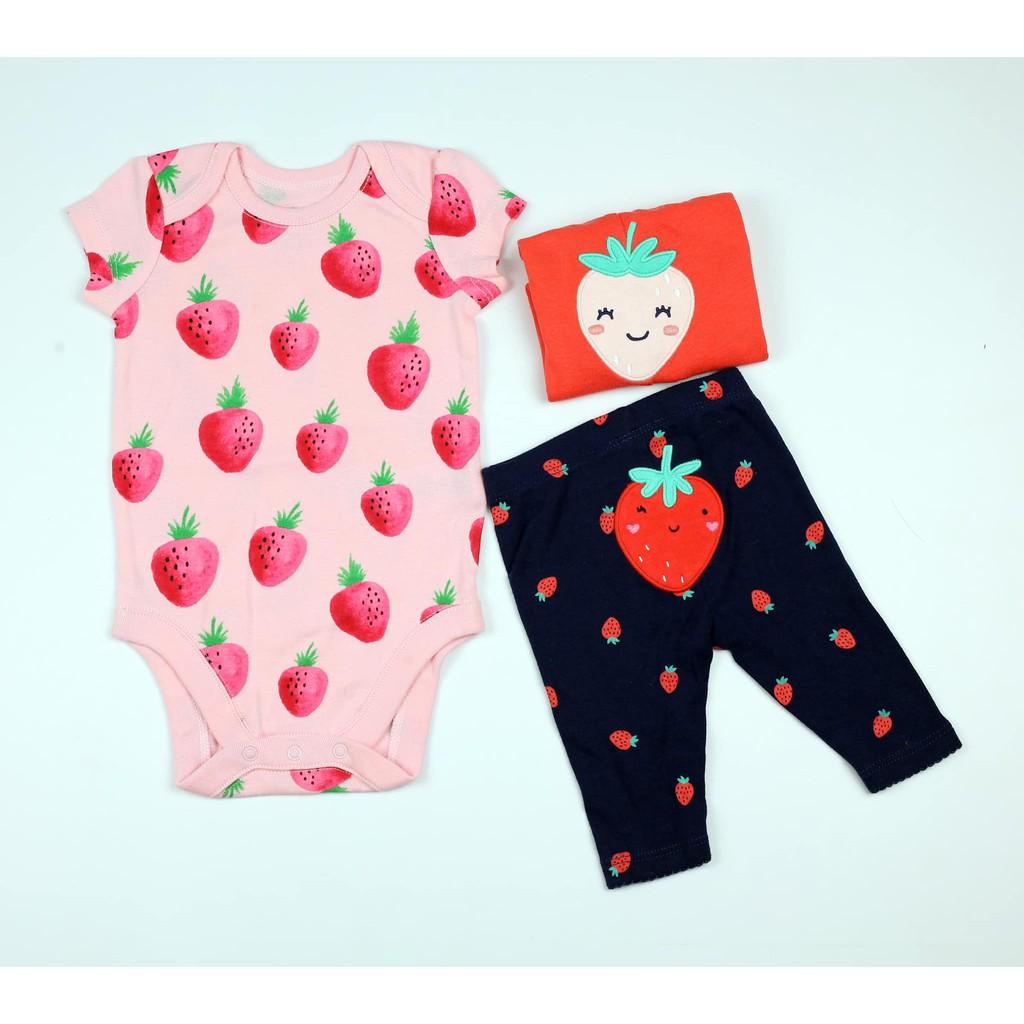 Bodysuit cho bé ngắn tay họa tiết dâu tây chất liệu cotton từ 0-24 tháng 16627311a