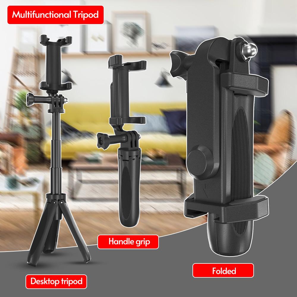 Foldable Mini Desktop Tripod Phone Holder with 3 Sections Extendable Adjustable Phone Clip Length for Vlog Live Stream