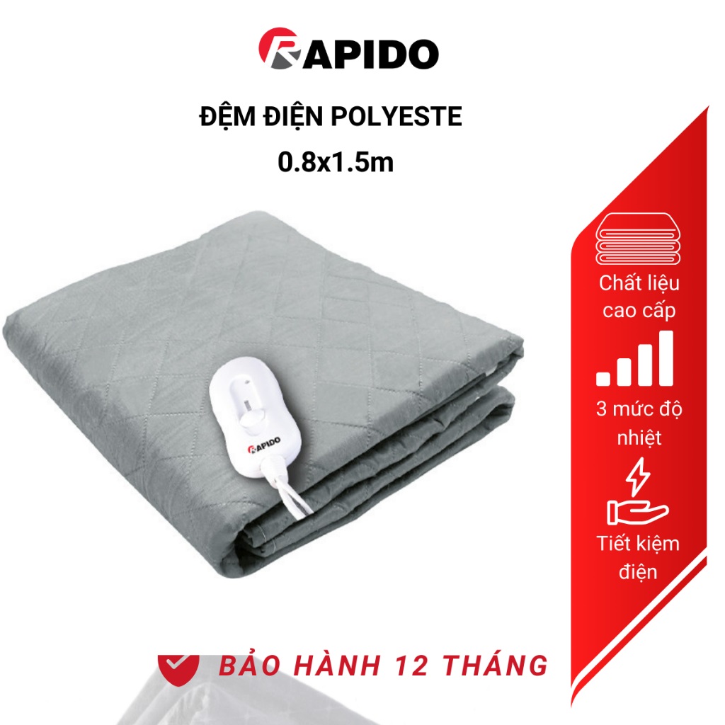 Đệm điện Poly Rapido REB-60SG, chất liệu poly cao cấp, công suất 60W, bảo hành toàn quốc 1 năm - Hàng chính hãng