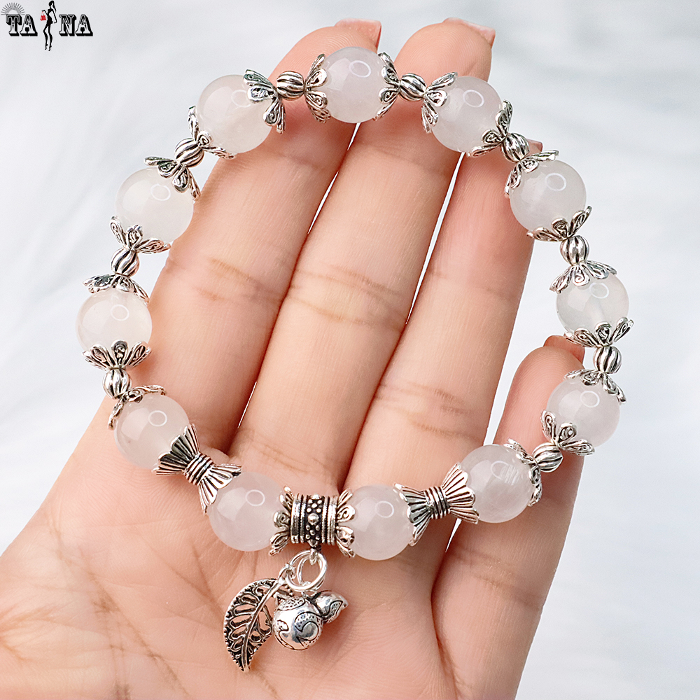 Vòng đá mặt trăng - moonstone 10mm mix charm bạc 925 cao cấp