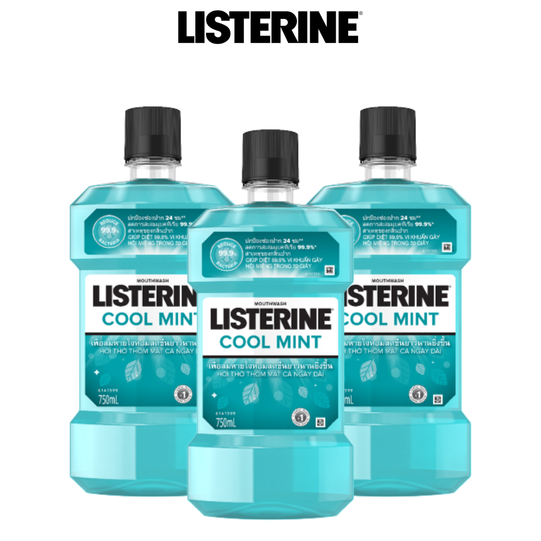 Combo 3 Nước Súc Miệng Giữ Hơi Thở Thơm Mát Listerine Coolmint 750ml