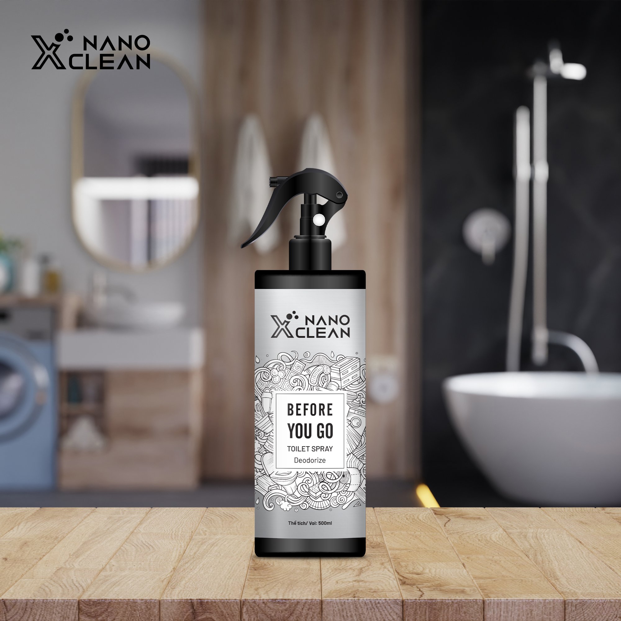 Chai xịt diệt khuẩn khử mùi toilet, bồn cầu, nhà vệ sinh, nhà tắm Nano Xclean Toilet Spray 500ML - AHT Corp (AHTC)