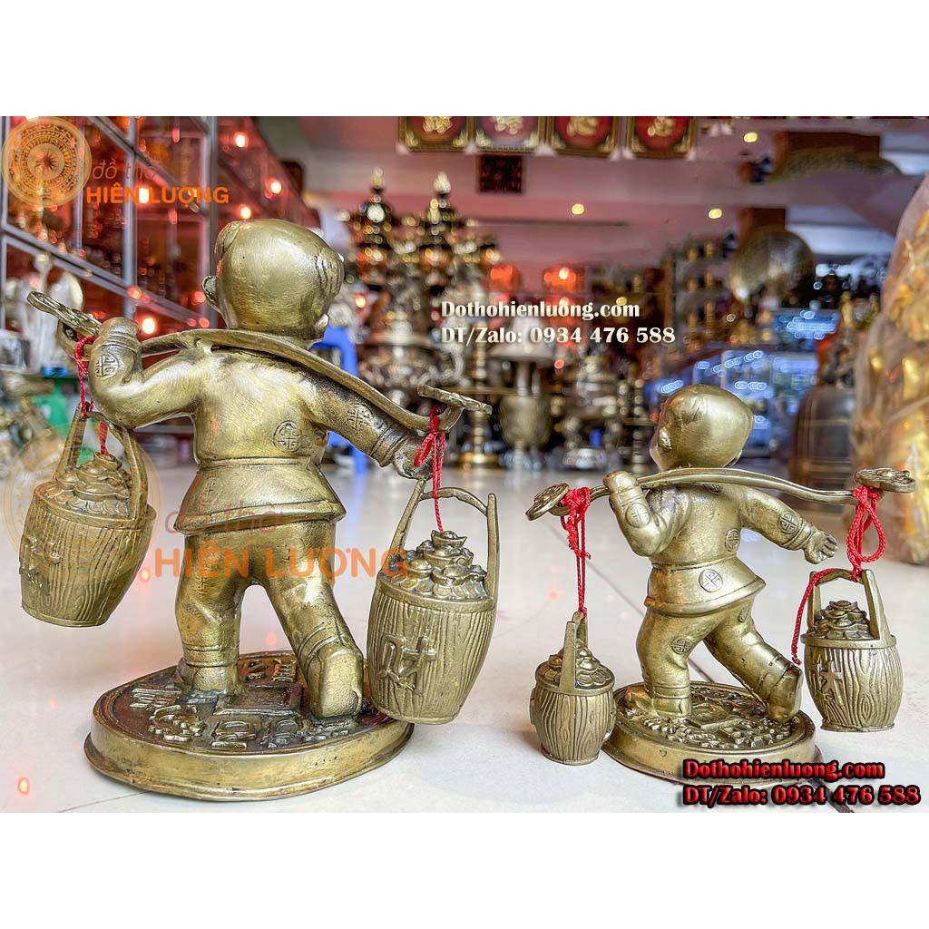 Đồng Tử Nam Gánh Gậy Như Ý 2 Thùng Kim Bảo Bằng Đồng Phong Thủy