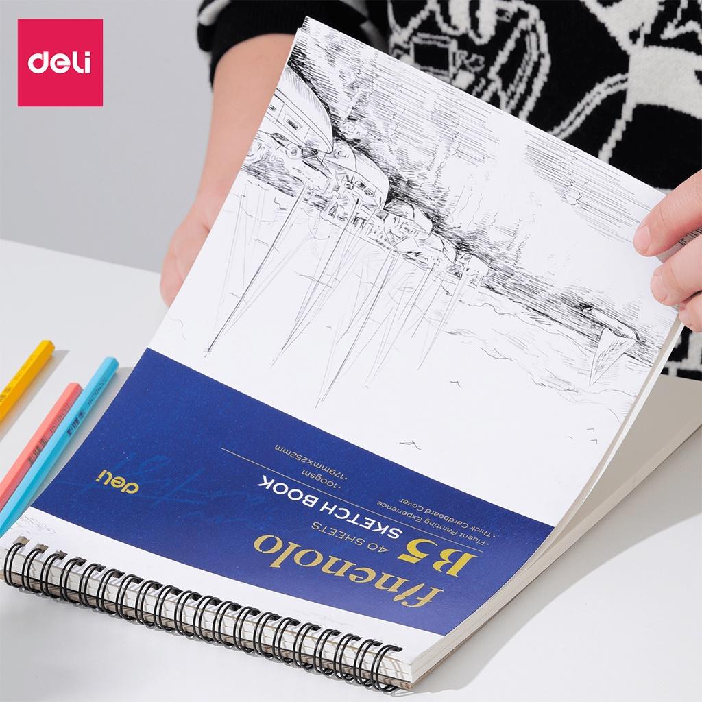 Sổ Tay Vẽ Phác Thảo Chuyên Nghiệp 100gsm 80 Trang Cao Cấp Finenolo Deli - Sketchbook Giấy Trơn Gáy Xoắn Ngang - EN025