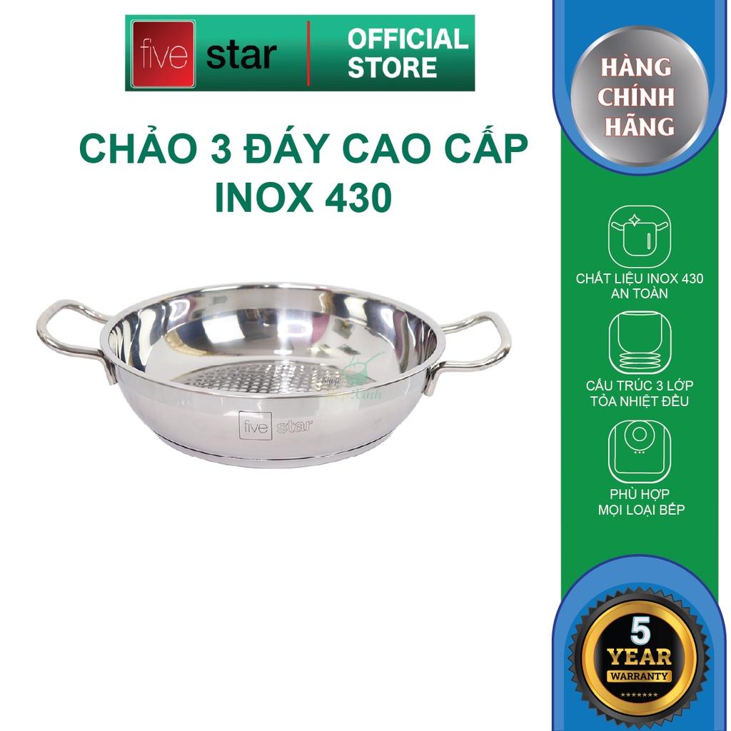 Bộ Nồi và chảo 3 Đáy Inox 430 Fivestar Standard bếp từ nắp kính , tặng 5 muỗng