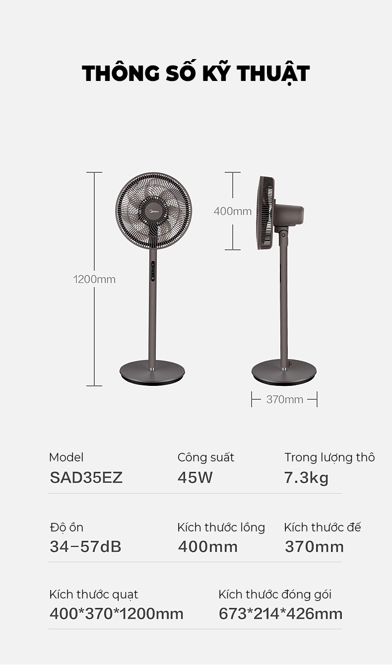 Quạt đứng thông minh  có điều khiển từ xa 7 cánh mức gió tự tăng giảm theo nhiệt độ phòng