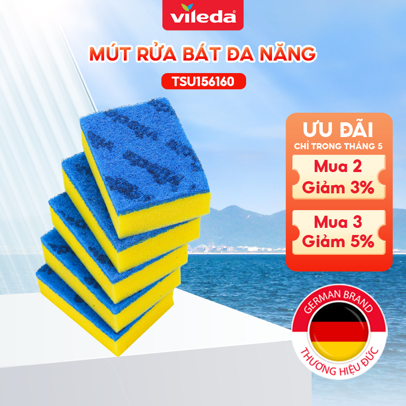 Miếng rửa chén chống xước VILEDA loại có mút, gói 5 miếng - TSU156160