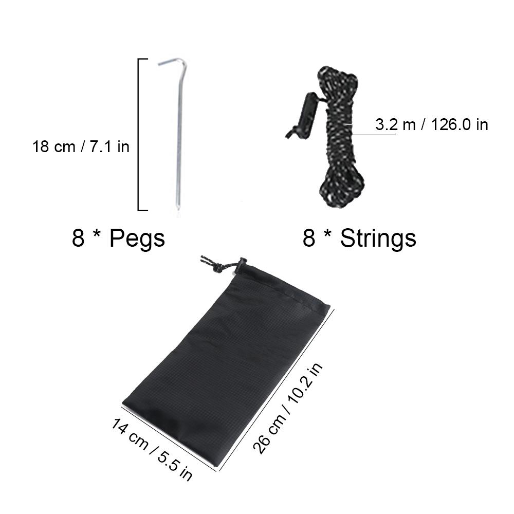Bộ 8 chốt dựng lều cắm trại, gồm đầu cố định bằng kim loại và dây thừng, bền và nhẹ