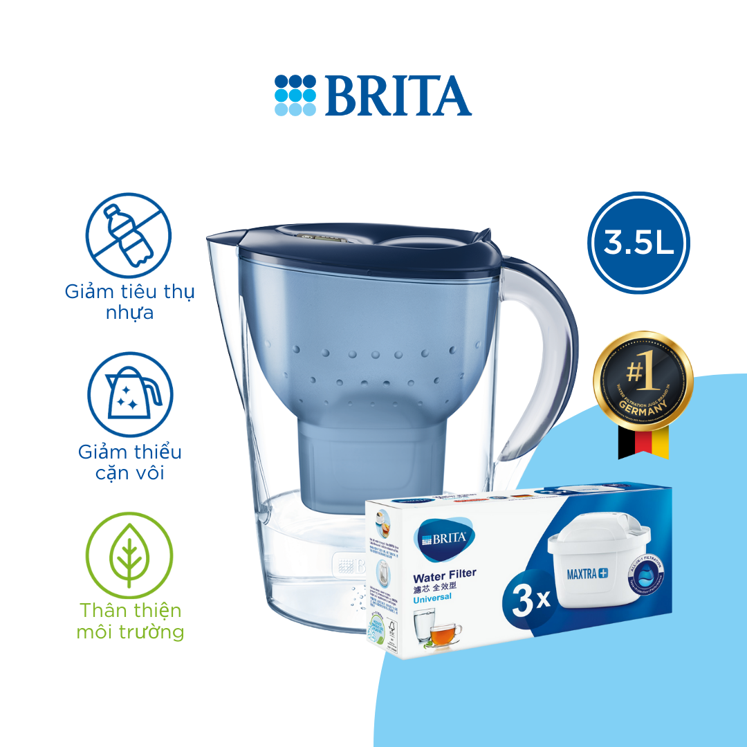 Combo Bình Lọc Nước BRITA Marella XL 3.5L kèm Hộp 3 lõi lọc BRITA Maxtra Plus - Hàng Chính Hãng