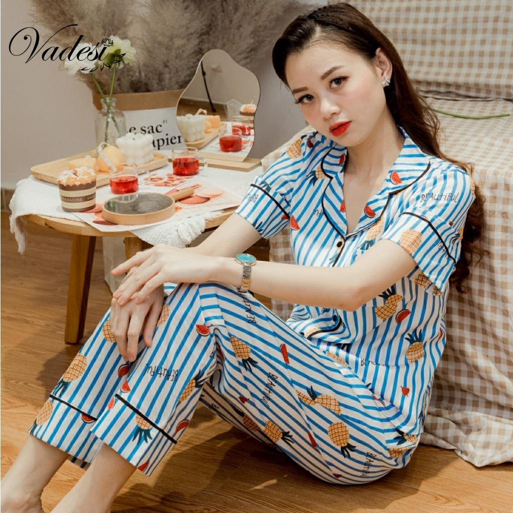 Pijama Lụa Cao Cấp, Đồ Bộ Họa Tiết Trang Nhã, Đồ Ngủ Đẹp, Bộ Mặc Nhà Vadesi - Thời Trang Nữ