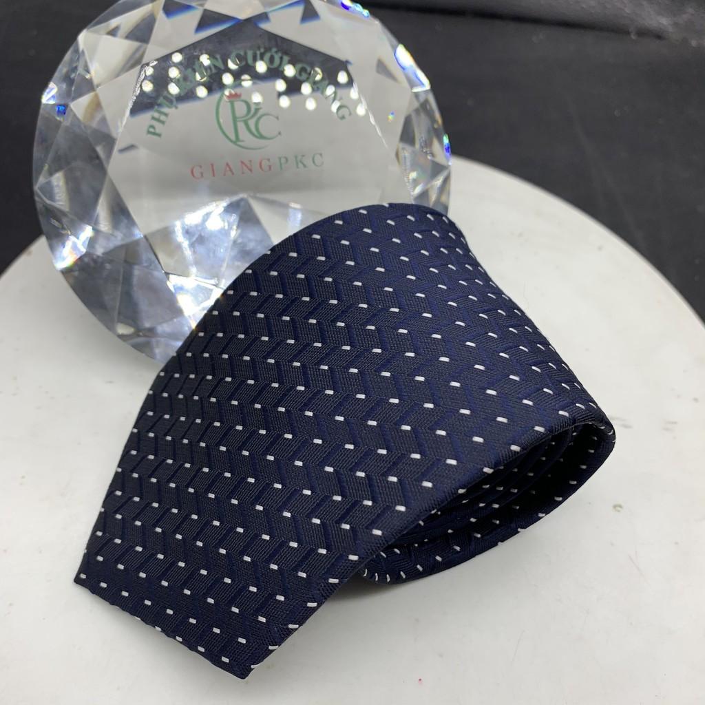 Phụ kiện nam cà vạt nam bản 8cm Giangpkc tháng 5-2021-Cà vạt xanh đen chấm trắng
