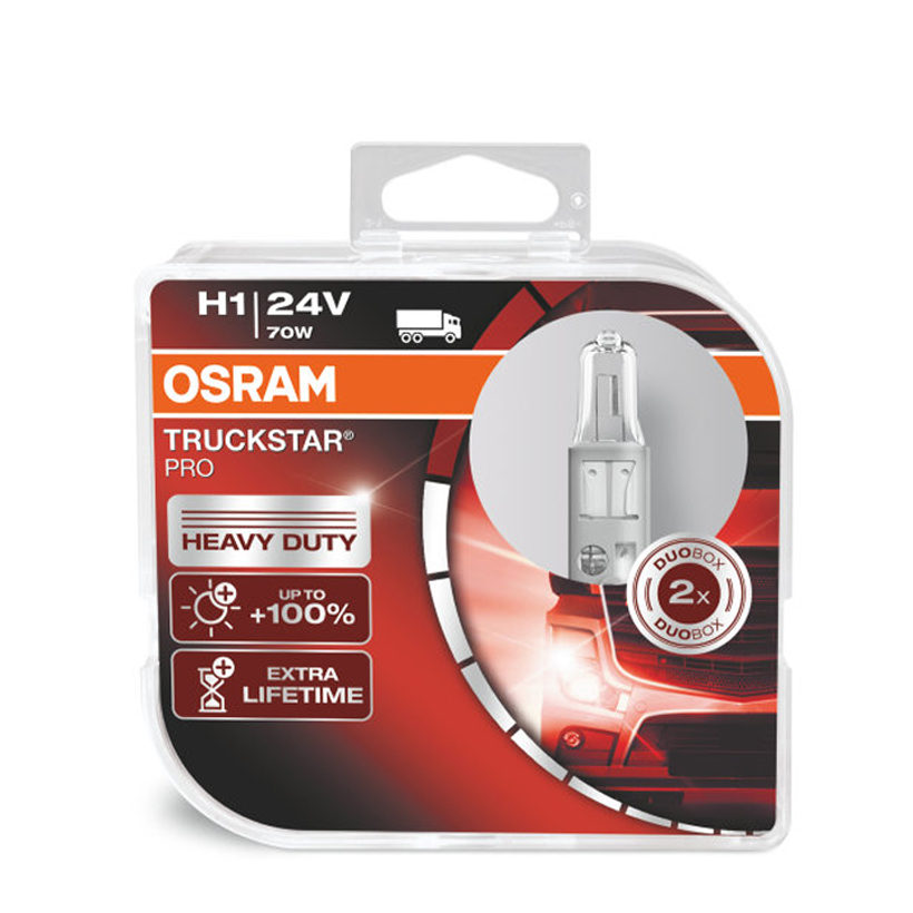 Combo 2 Bóng Đèn Halogen Tăng Sáng 100% OSRAM Truckstar Pro H1 64155Tsp-Hcb 24V 70W