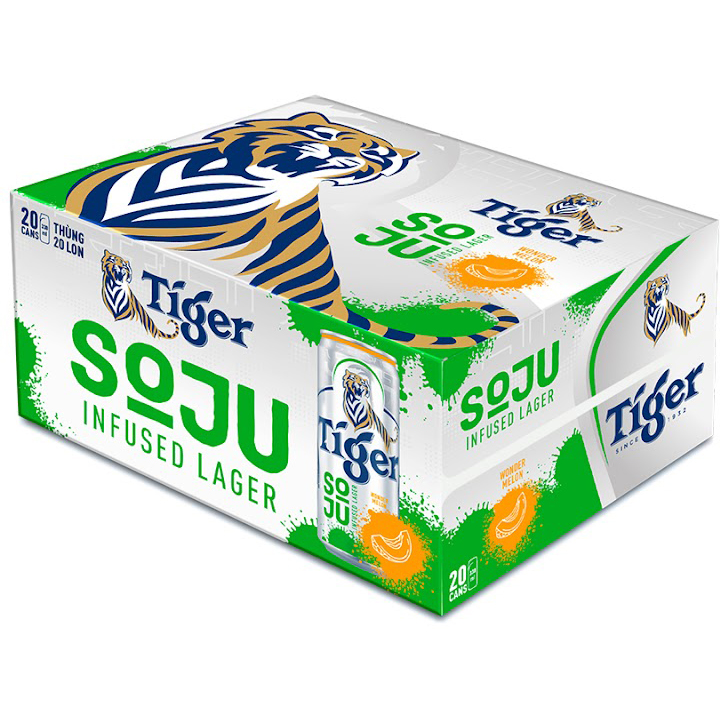 Thùng 20 Lon Bia Tiger Soju Infused Lager Wonder Melon (vị Soju Dưa Lưới) 330ml