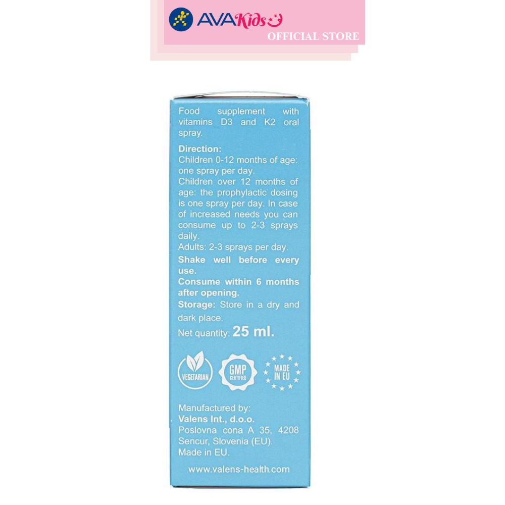 Lọ xịt Valens Dimao Pro D3+K2 hỗ trợ hấp thu canxi 25 ml (từ 0 tháng)