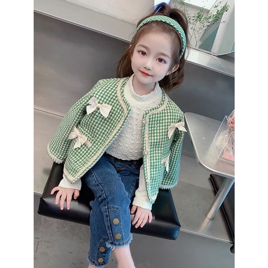 Bộ Áo Khoác Bé Gái Size Từ 10kg Đến 15kg Dạ Kim Sa Lá Cây Tặng Kèm Quần Có Lớp Lót, Siêu Sang☘️