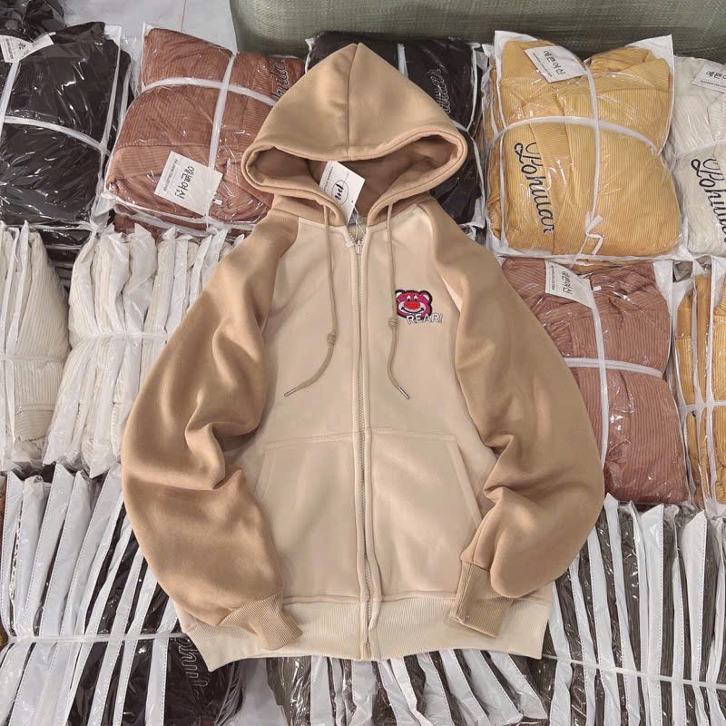 áo khoác nỉ hoodie zip nỉ ngoai thêu gấu BEER siêu dày mịn tay phối màu nam nữ mặc đều đẹp Khóa kéo Trẻ Trung From Rộng Chất Nỉ Dày Đẹp mềm mịn Có Nón, Áo Khoác Hoodie Cao cấp Phối Màu Nón rộng 2 lớp thời trang Form áo to bự phối tay raplang Y Hình