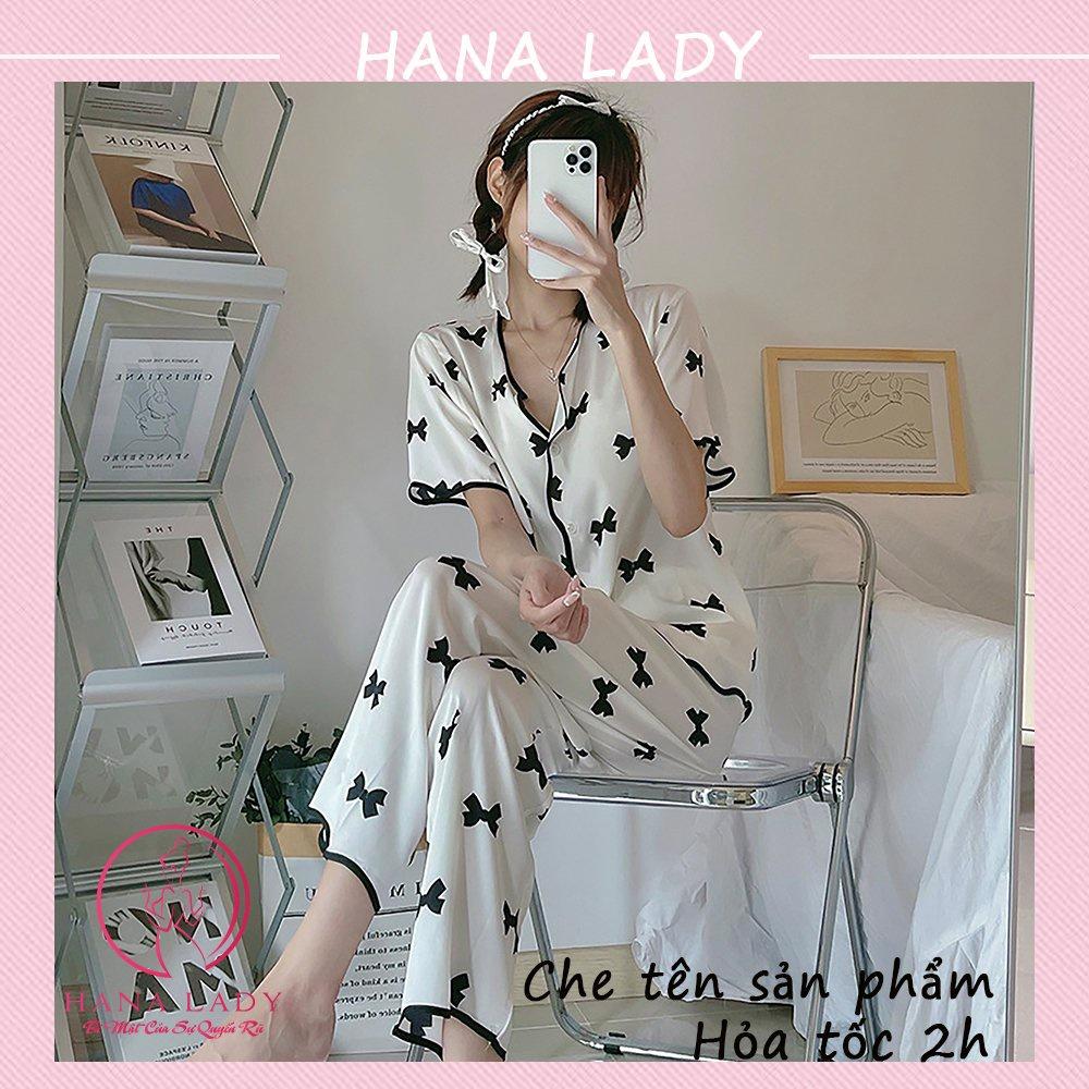 Đồ ngủ pijama lụa - Bộ ngủ mặc nhà tay ngắn họa tiết nơ mềm mại PJ519