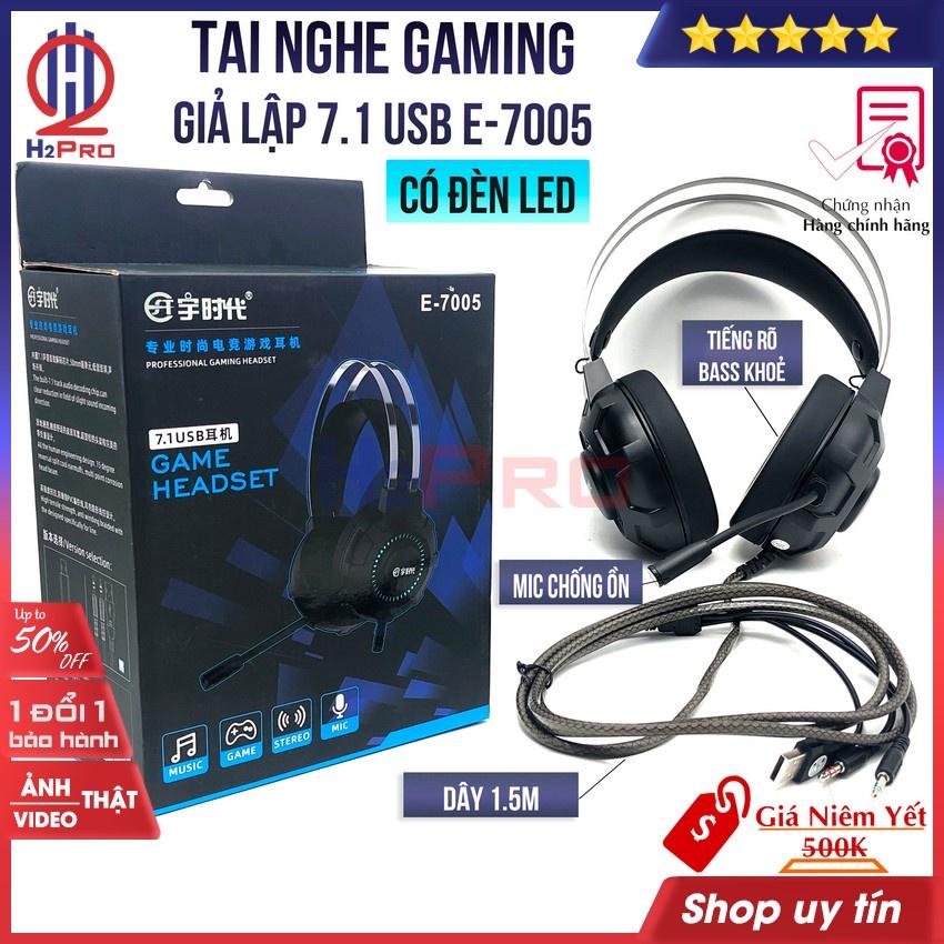 Tai nghe Gaming giả lập 7.1 USB H2Pro E-7005 cao cấp có micro-chống ồn-bass căng-nhạc hay (1 chiếc), tai nghe chụp tai gaming có dây-dây dài 1.5m