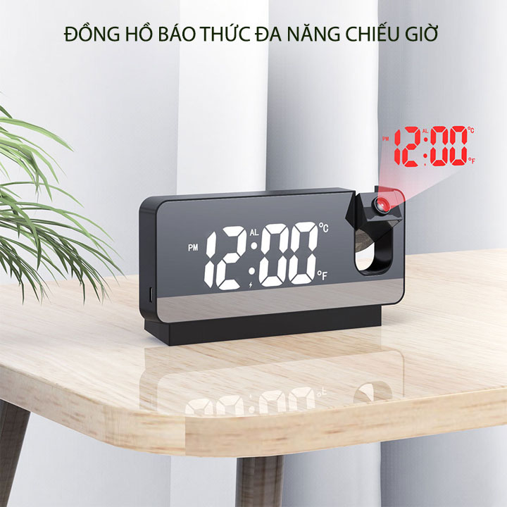 Đồng hồ chiếu giờ đa năng mặt gương, có nhiệt độ, độ ẩm, lịch và báo thức (DHCG.682)