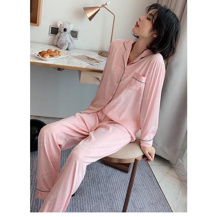 Pijama Nữ - Bộ Ngủ Dài Vải Lụa Cao Cấp Ba Màu Trơn In Họa Tiết Chữ DDLP07