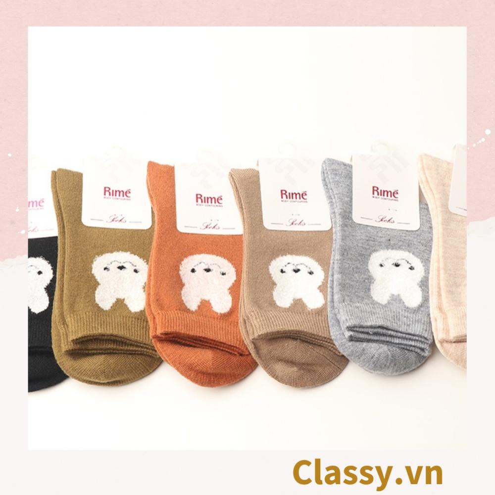 1 đôi Tất cổ cao, vớ cổ cao Classy nhiều màu chất cotton in hình gấu G1686