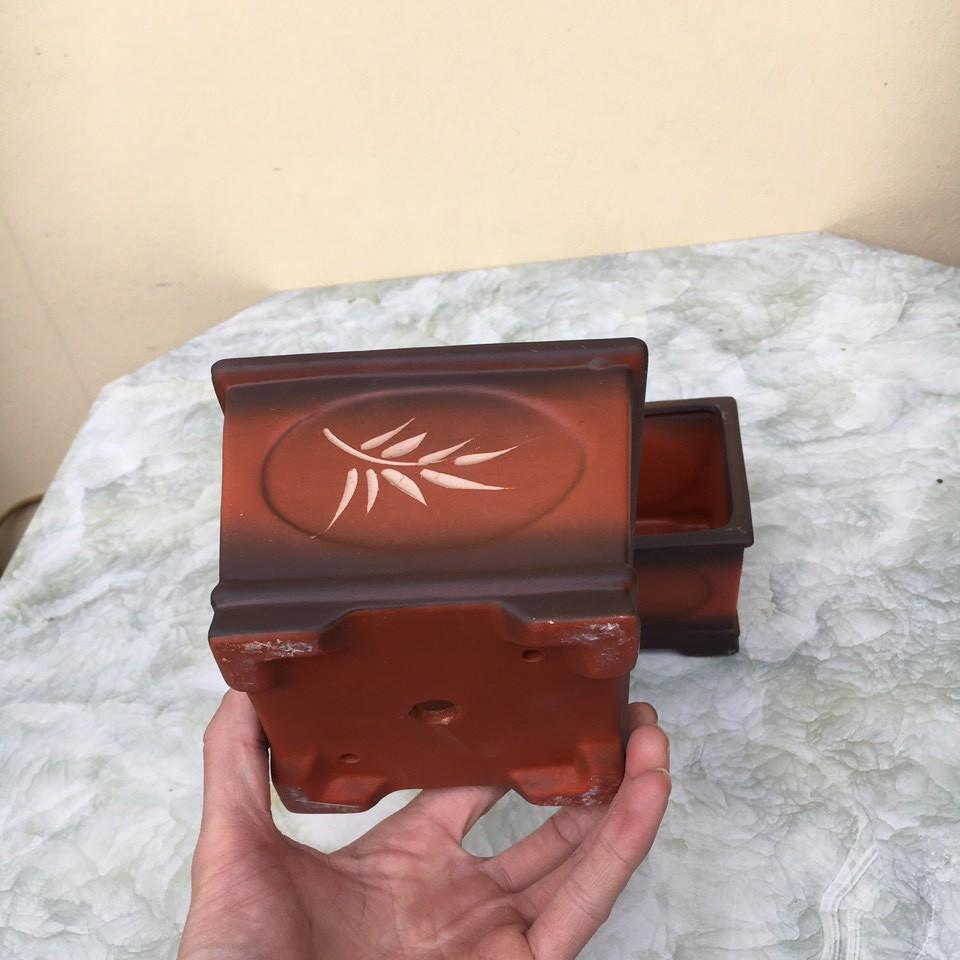 Chậu bonsai Vuông mini đất nung Cặp 2 gốm Bát tràng 1 size BM-133