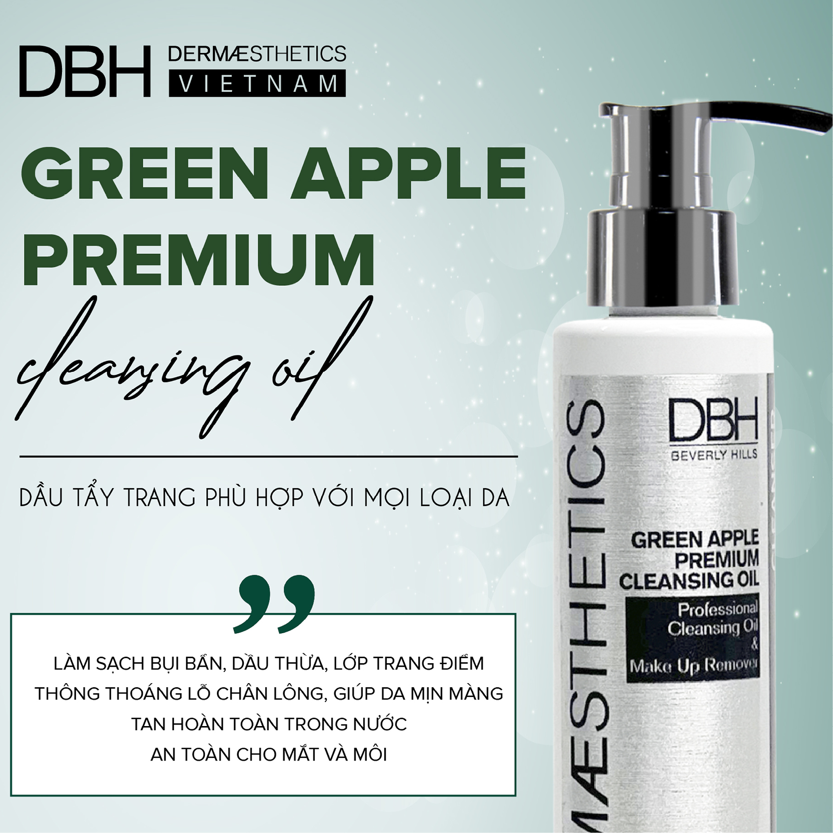 DẦU TẨY TRANG- GREEN APPLE PREMIUM CLEANSING OIL DBH 180ML LÀM SẠCH BỤI BẨN, LỚP MAKEUP