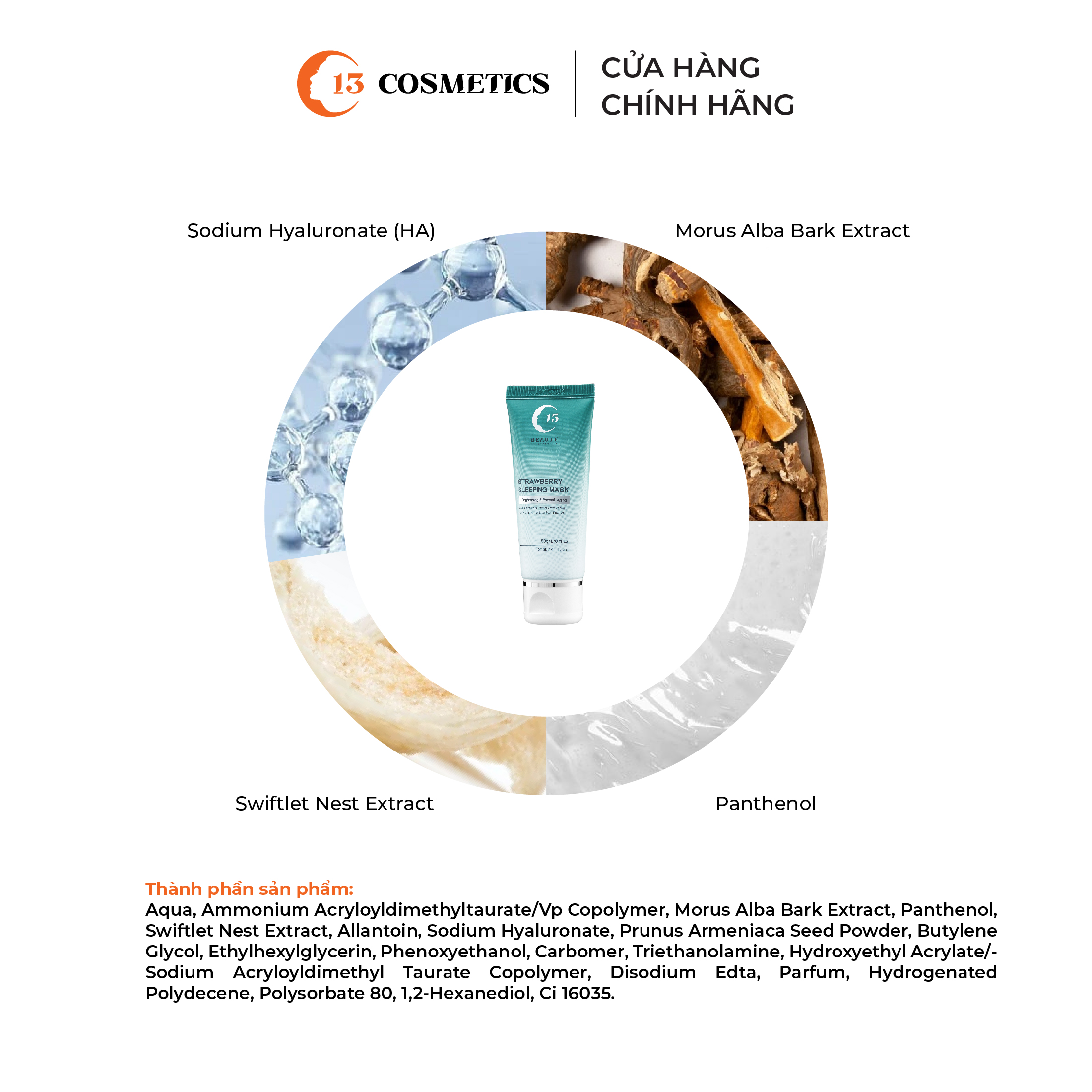 Combo Tái Tạo Da Gồm 1 Kem Dưỡng Trắng Da Body Đêm và 1 Hộp Mặt Nạ Ngủ Dâu C13 Cosmetics Thu Trang