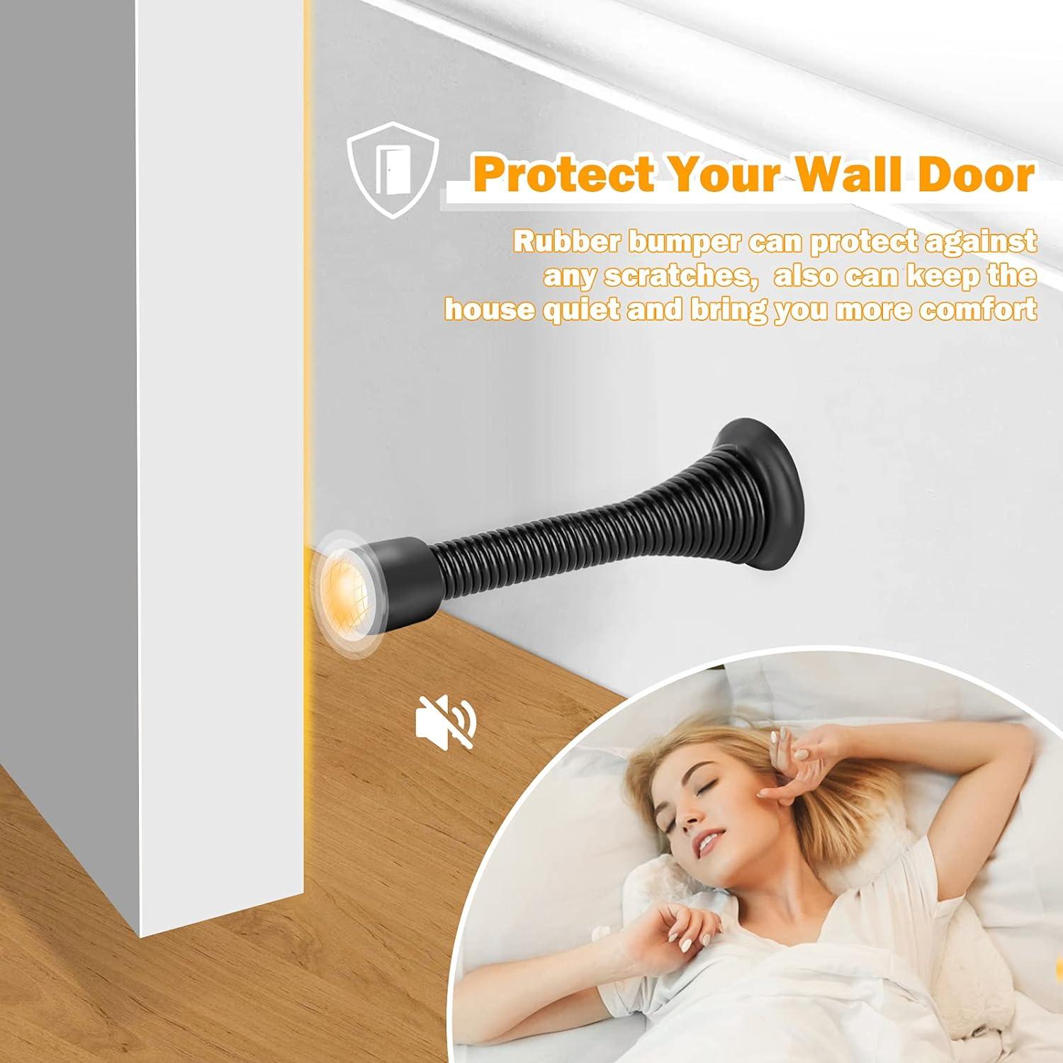 6 Gói cửa lò xo đen dừng cho ván chân tường, giá đỡ cửa linh hoạt nặng nề, nút chặn cửa bằng thép không gỉ cho đáy cửa